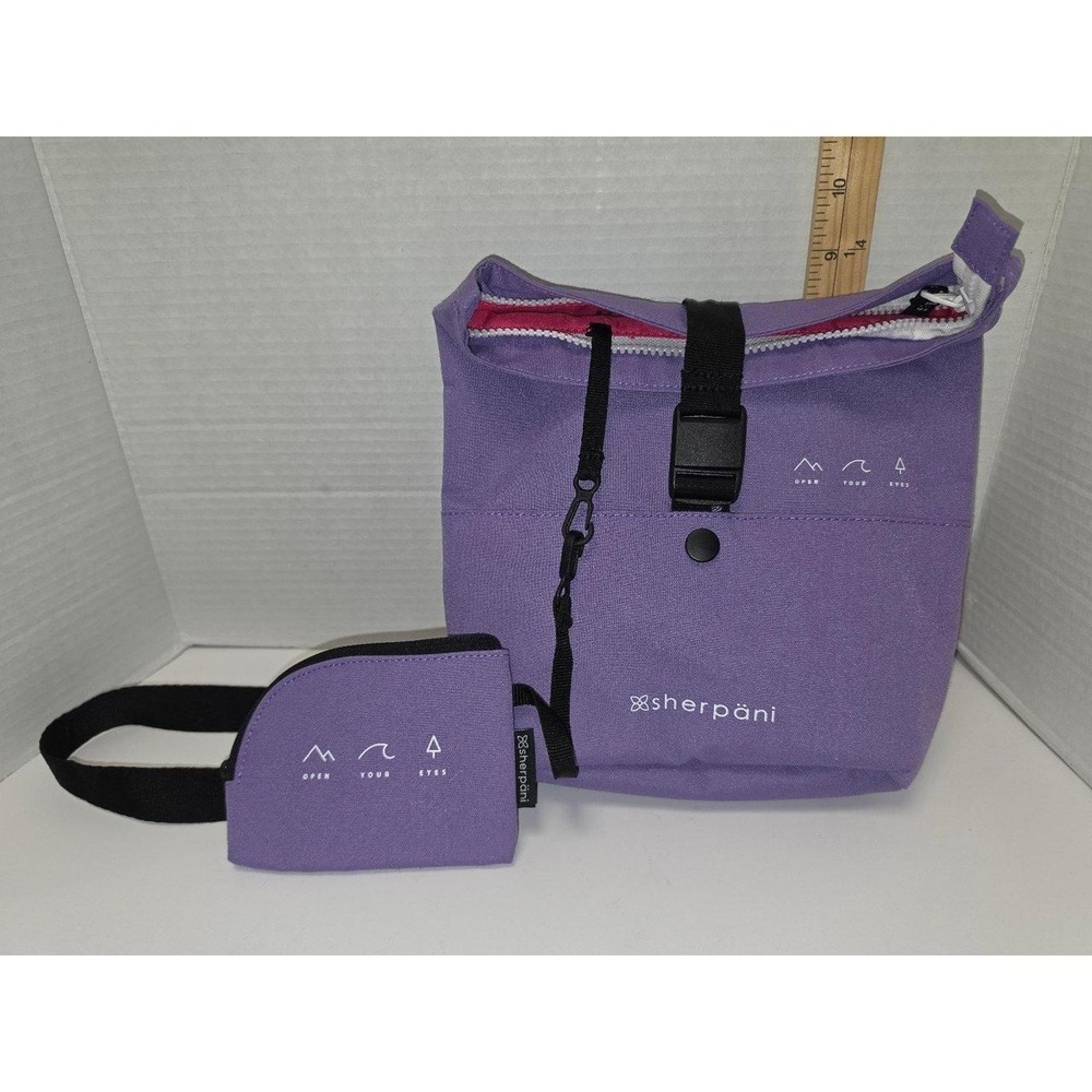 purple Sherpani Eiko convertible backpack crossbody bag attached pouch
